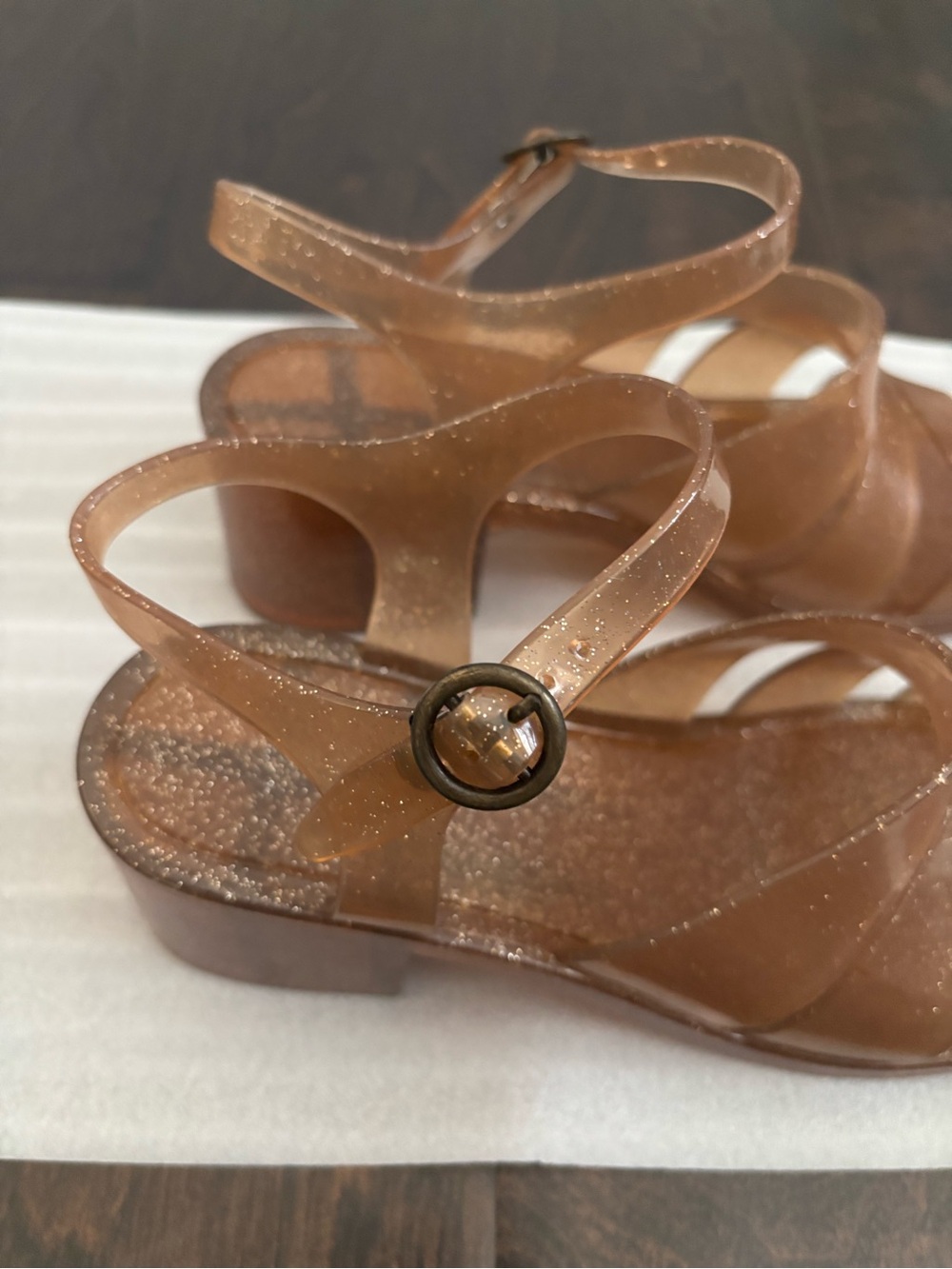 Urban Outfitters Tan Glitter Jelly Block Heel Sandals - Picture 6 of 6